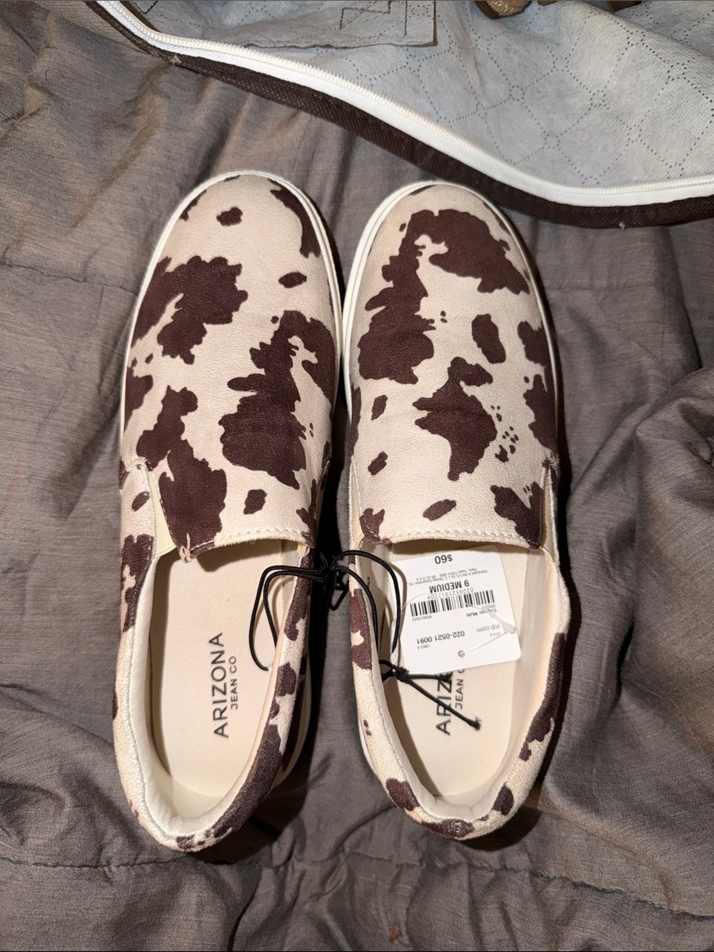 Arizona Jean Company Brown and Cream Cow Print Slip-On Sneakers
